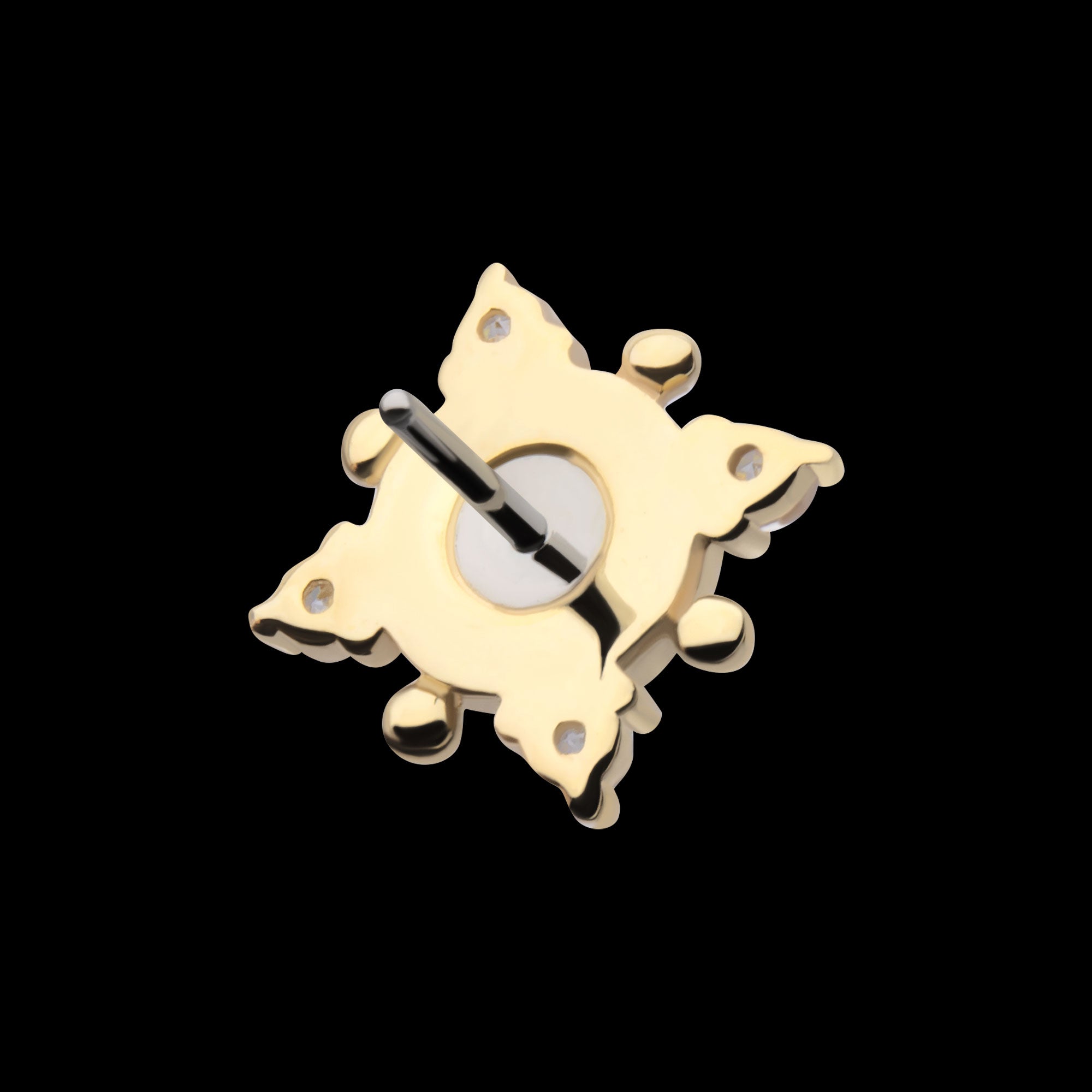 Prong Set Round White Opal and Clear Gem 4-Point Flatback Stud Earring / Nosering - White Opal & Opal in 14Kt Yellow Gold