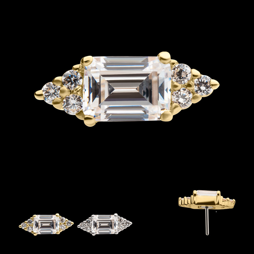 Hexagon with Prong Set Round & Baguette Gem Flatback Stud Earring / Nosering - Gem in 14Kt Gold
