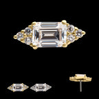 Hexagon with Prong Set Round & Baguette Gem Flatback Stud Earring / Nosering - Gem in 14Kt Gold
