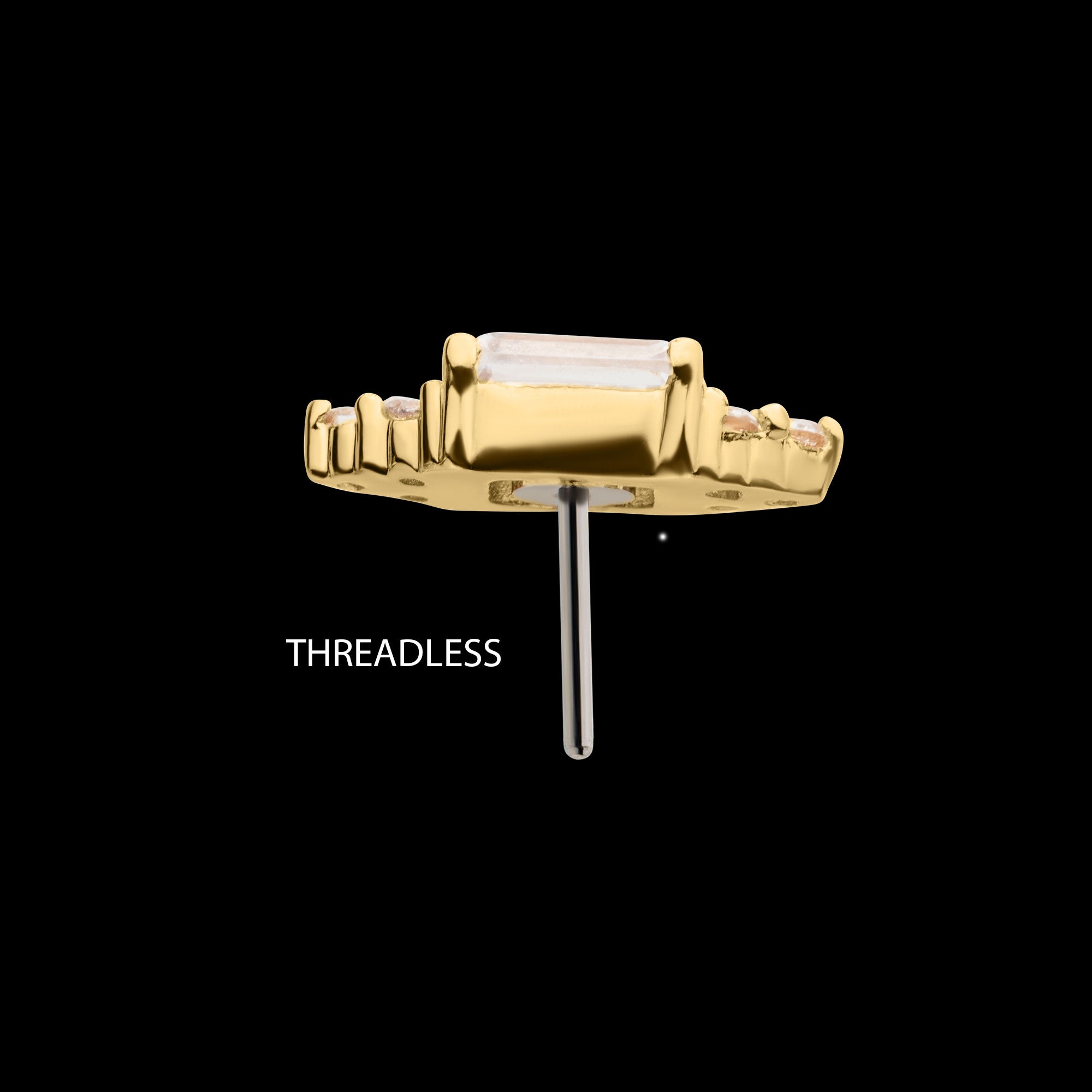Hexagon with Prong Set Round & Baguette Gem Flatback Stud Earring / Nosering - Gem in 14Kt Gold