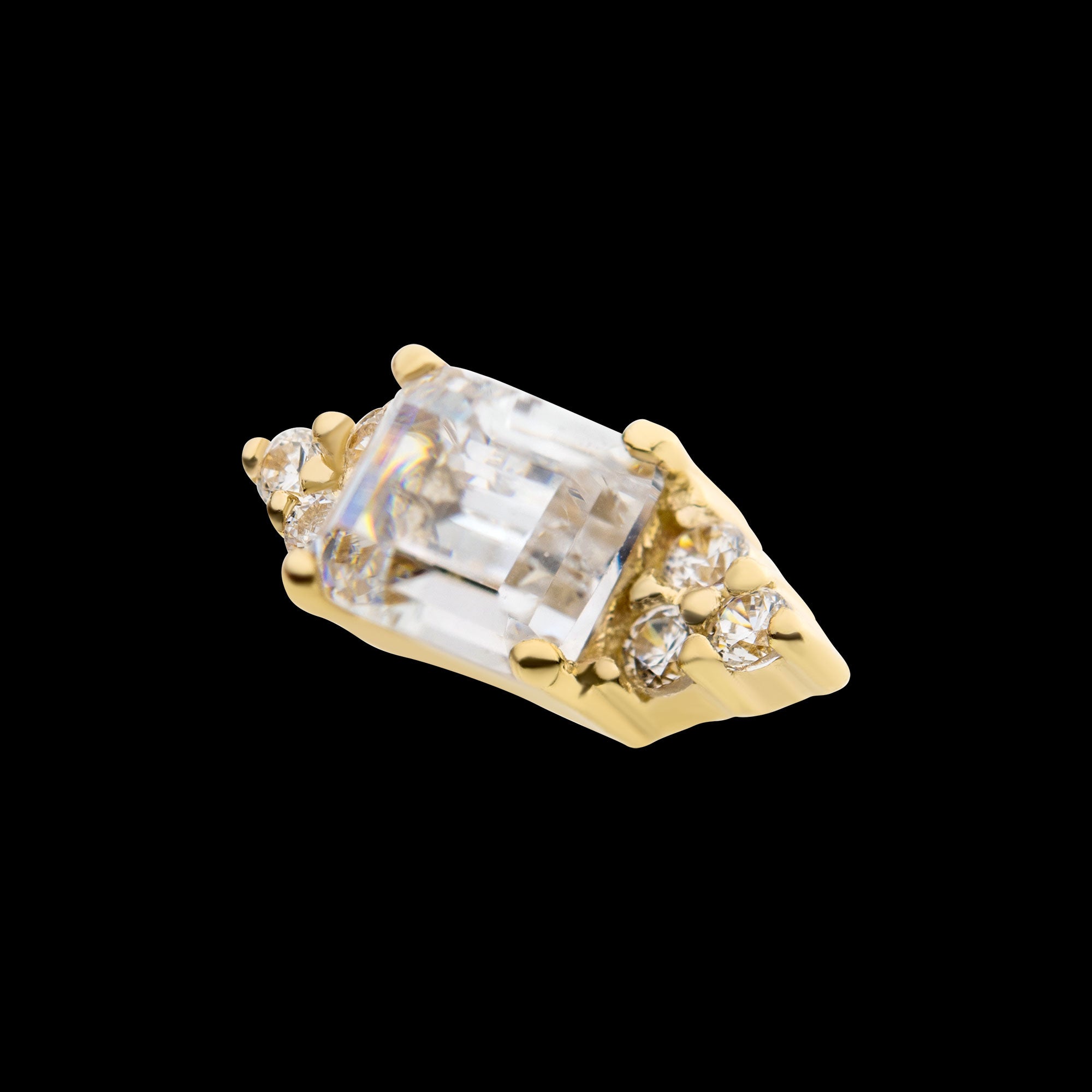 Hexagon with Prong Set Round & Baguette Gem Flatback Stud Earring / Nosering - Gem in 14Kt Gold