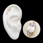 Hexagon with Prong Set Round & Baguette Gem Flatback Stud Earring / Nosering - Gem in 14Kt Gold