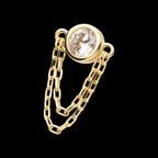Bezel Set Round CZ/Opal with 2 Dangle Chains Flatback Stud Earring / Nosering - Opal & CZ & Opal & CZ in 14Kt Yellow Gold