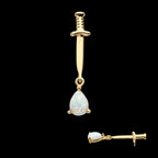 Dagger with Prong Set Teardrop Shape Opal Flatback Stud Earring / Nosering - Opal in 14Kt Yellow Gold