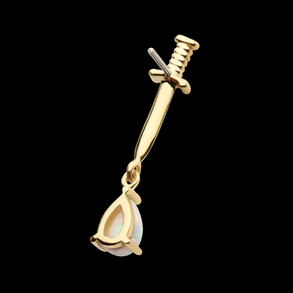 Dagger with Prong Set Teardrop Shape Opal Flatback Stud Earring / Nosering - Opal in 14Kt Yellow Gold