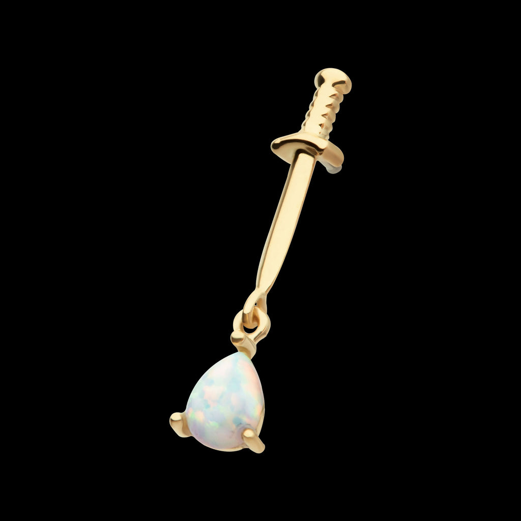 Dagger with Prong Set Teardrop Shape Opal Flatback Stud Earring / Nosering - Opal in 14Kt Yellow Gold