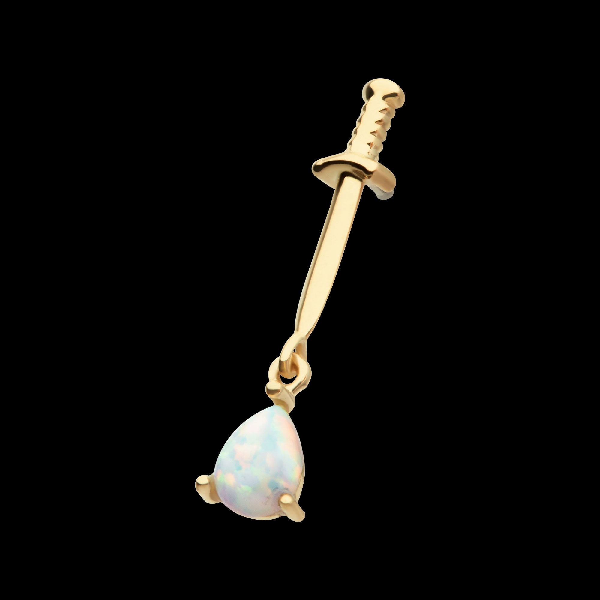 Dagger with Prong Set Teardrop Shape Opal Flatback Stud Earring / Nosering - Opal in 14Kt Yellow Gold