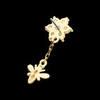 Prong Set Round CZ Flower with Dangle Bee Flatback Stud Earring / Nosering - CZ in 14Kt Yellow Gold