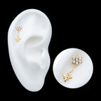 Prong Set Round CZ Flower with Dangle Bee Flatback Stud Earring / Nosering - CZ in 14Kt Yellow Gold