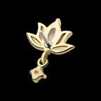 Marquise CZ Lotus Flower with Dangle Round CZ Gem Flatback Stud Earring / Nosering - CZ in 14Kt Yellow Gold