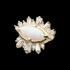 Marquise White Synthetic Opal, Round & Tapered Baguette Clear CZ Evil Eye Cluster Flatback Stud Earring / Nosering - Synthetic Opal & Clear CZ & Opal in 14Kt Yellow Gold