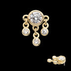 Triple Dangle Bezel Set Round CZ Flatback Stud Earring / Nosering - CZ in 14Kt Yellow Gold