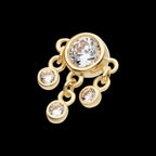 Triple Dangle Bezel Set Round CZ Flatback Stud Earring / Nosering - CZ in 14Kt Yellow Gold