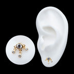 Triple Dangle Bezel Set Round CZ Flatback Stud Earring / Nosering - CZ in 14Kt Yellow Gold