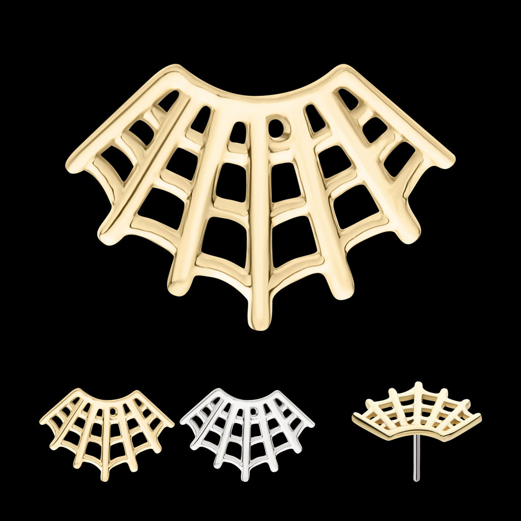 Fan Shape Spiderweb Flatback Stud Earring / Nosering - 14Kt Gold
