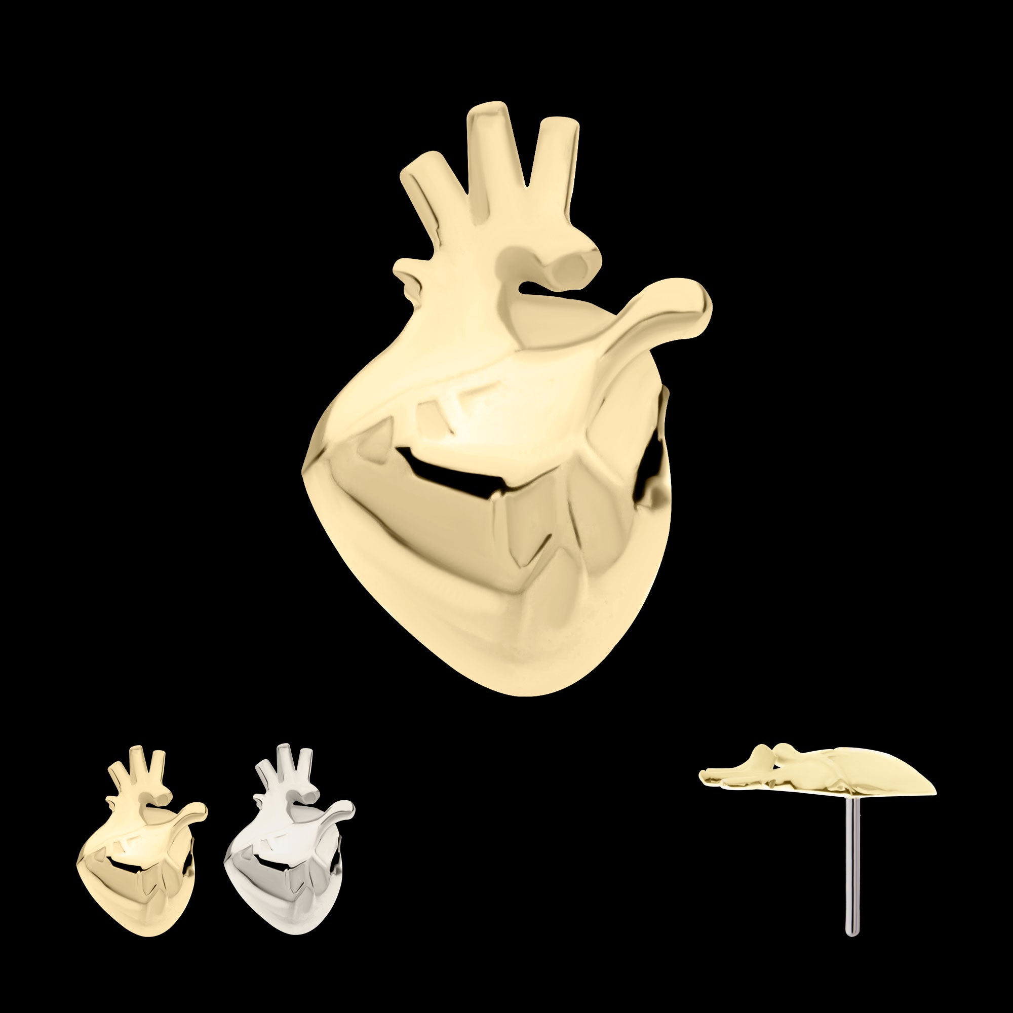 Anatomical Heart Flatback Stud Earring / Nosering - 14Kt Gold