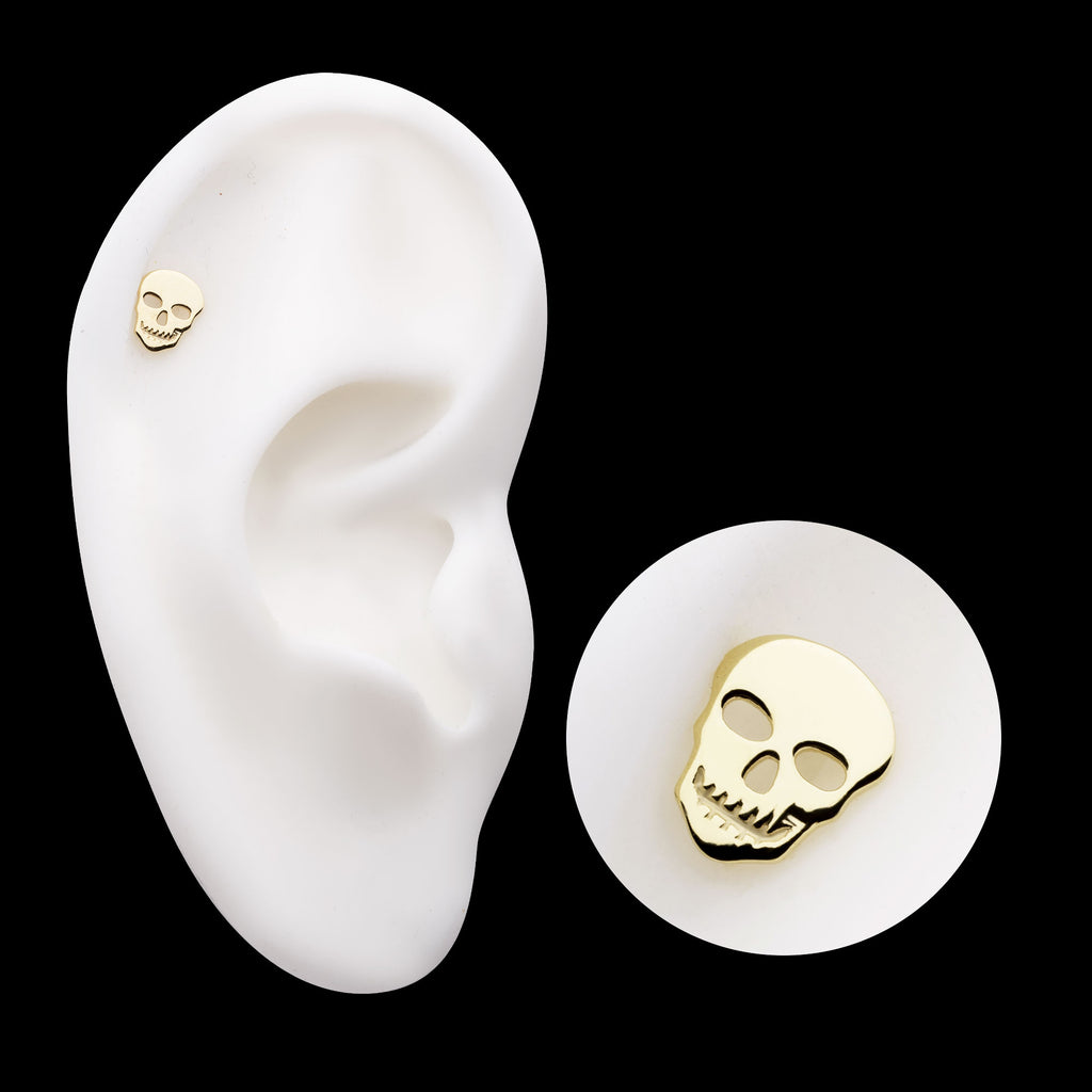 Cut Out Skull Flatback Stud Earring / Nosering - 14Kt Yellow Gold