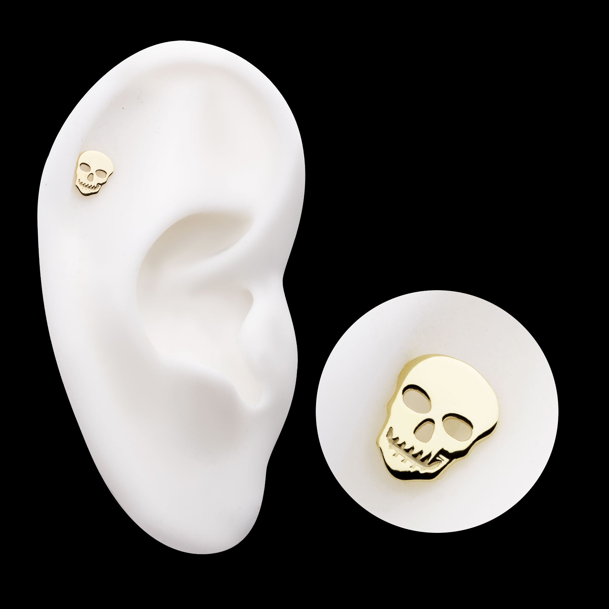 Cut Out Skull Flatback Stud Earring / Nosering - 14Kt Yellow Gold