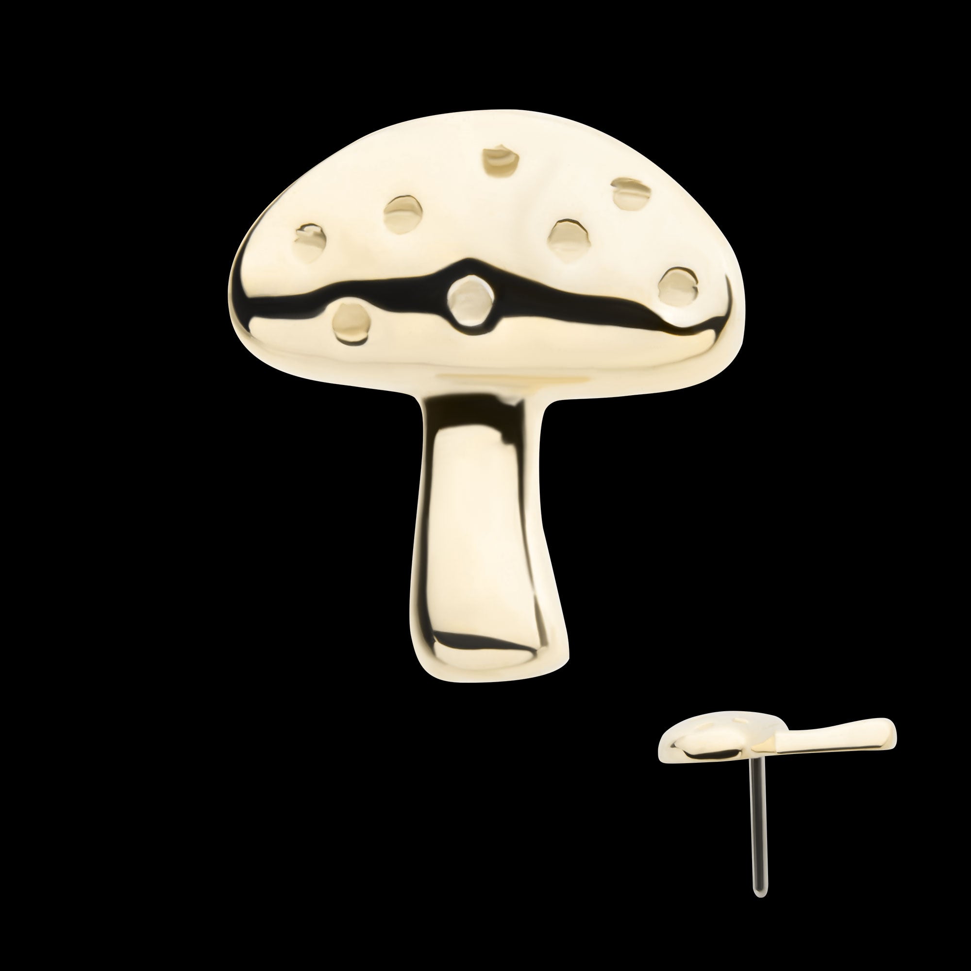 Dotted Mushroom Flatback Stud Earring / Nosering - 14Kt Yellow Gold