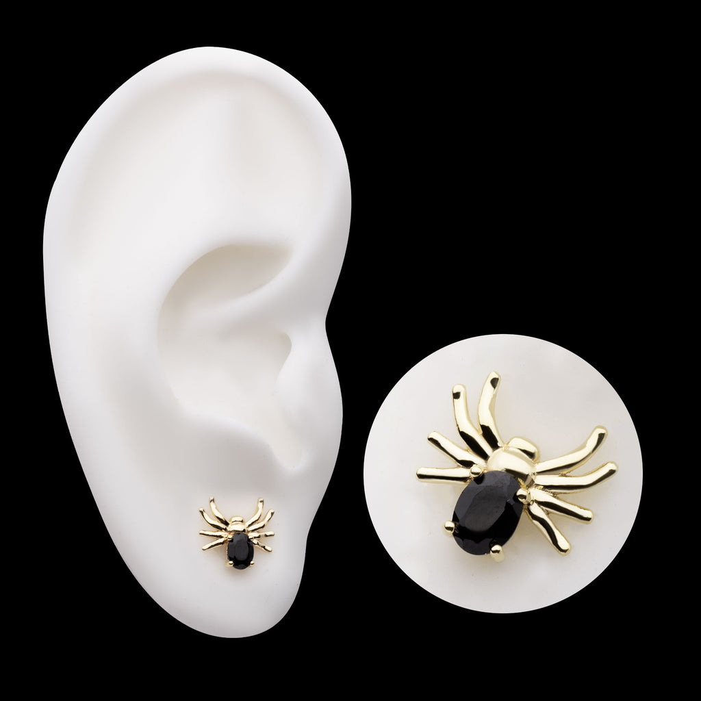 Prong Set Opal/CZ Spider Flatback Stud Earring / Nosering - Opal & CZ & Opal & CZ in 14Kt Yellow Gold