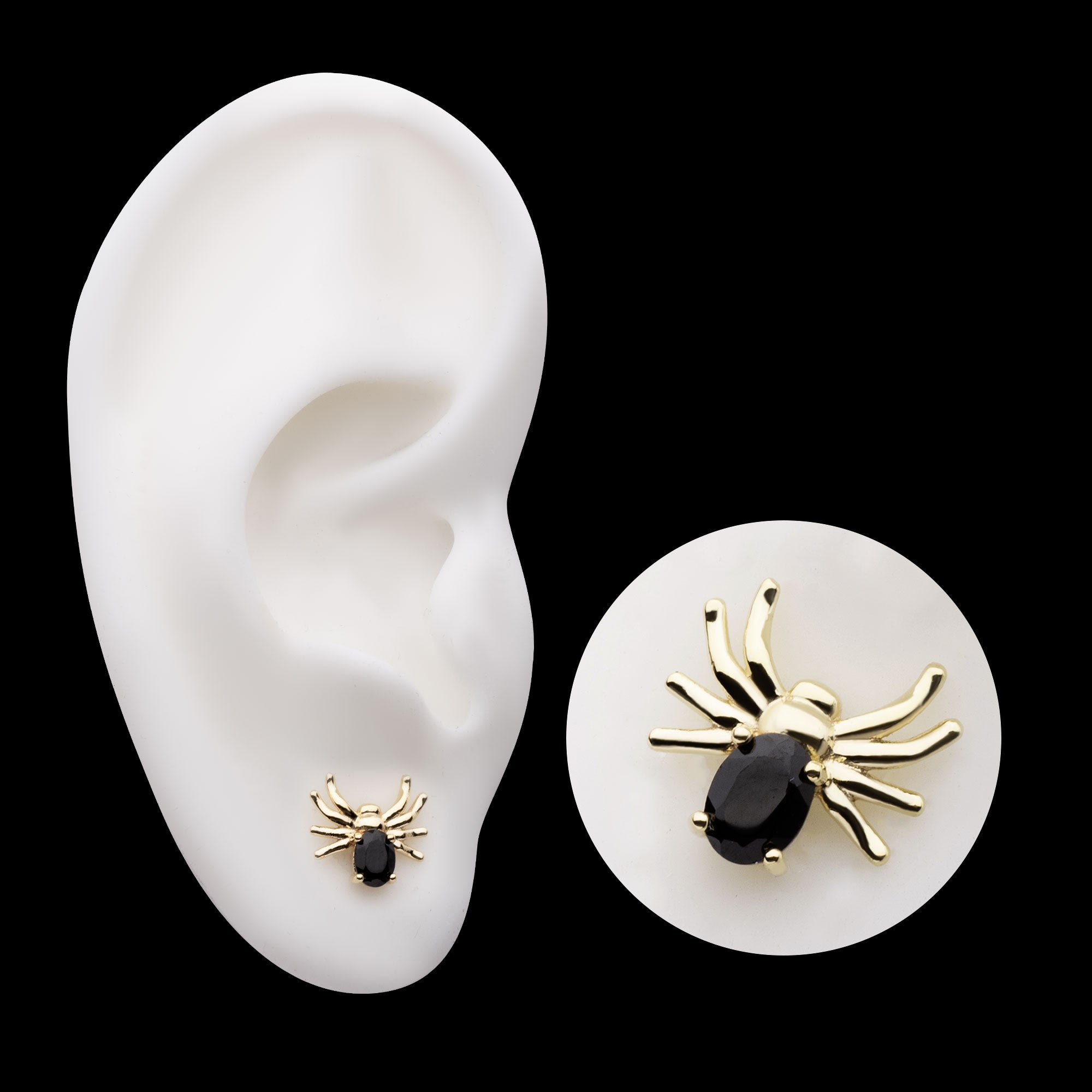 Prong Set Opal/CZ Spider Flatback Stud Earring / Nosering - Opal & CZ & Opal & CZ in 14Kt Yellow Gold