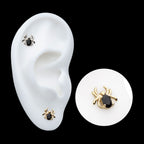 Spider with Prong Set Oval Gem Flatback Stud Earring / Nosering - Gem in 14Kt Gold