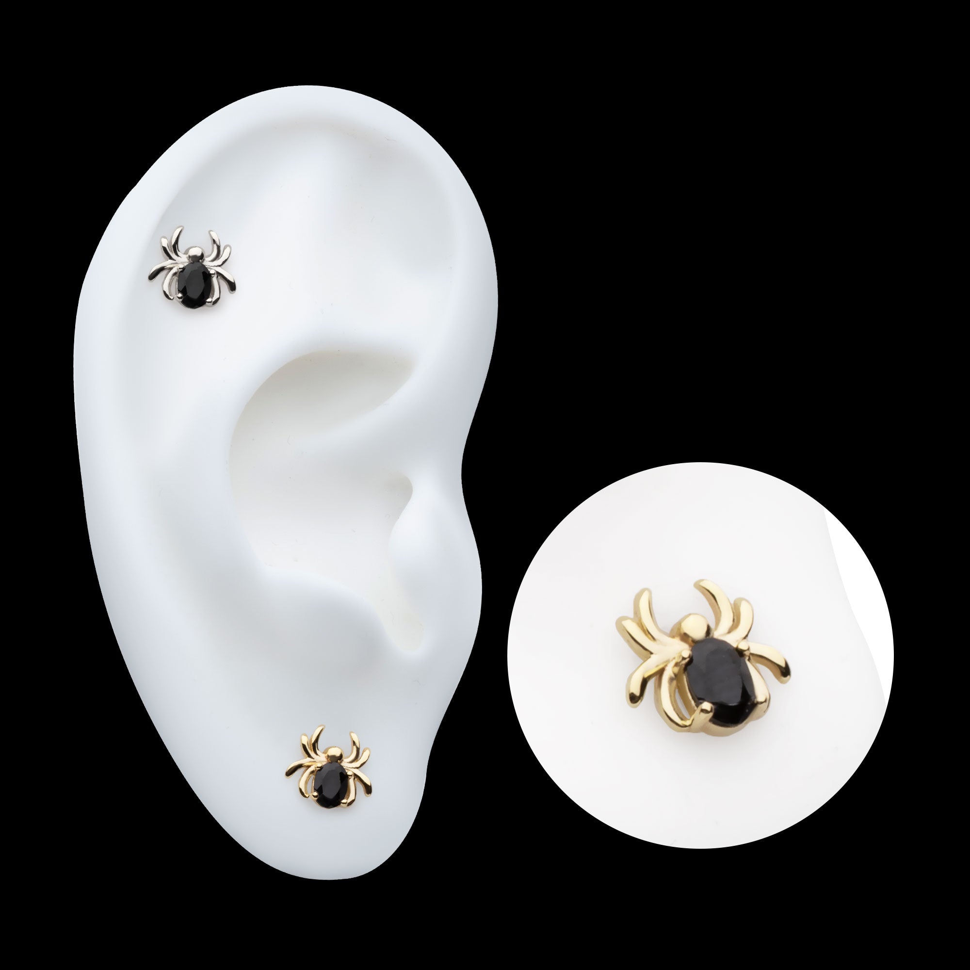 Spider with Prong Set Oval Gem Flatback Stud Earring / Nosering - Gem in 14Kt Gold