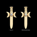 Triple Moon Phase with Bezel Set Round CZ/Opal Dagger Flatback Stud Earring / Nosering - Opal & CZ & Opal & CZ in 14Kt Yellow Gold