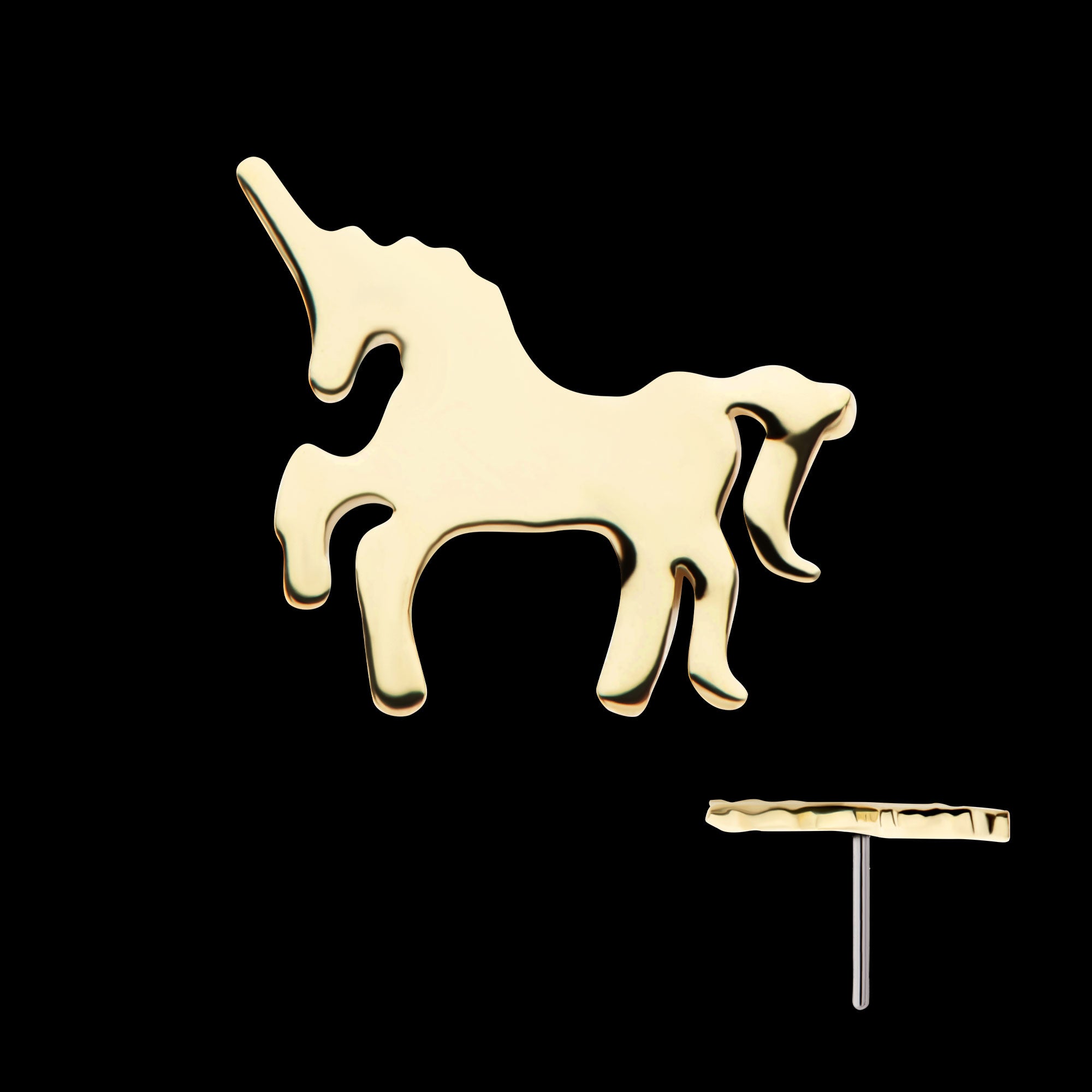 Unicorn Flatback Stud Earring / Nosering - 14Kt Yellow Gold