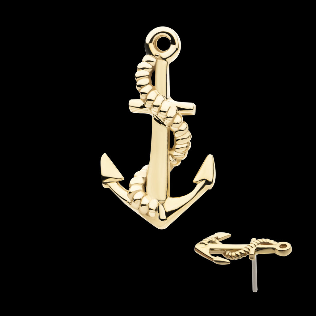 Anchor Flatback Stud Earring / Nosering - 14Kt Yellow Gold