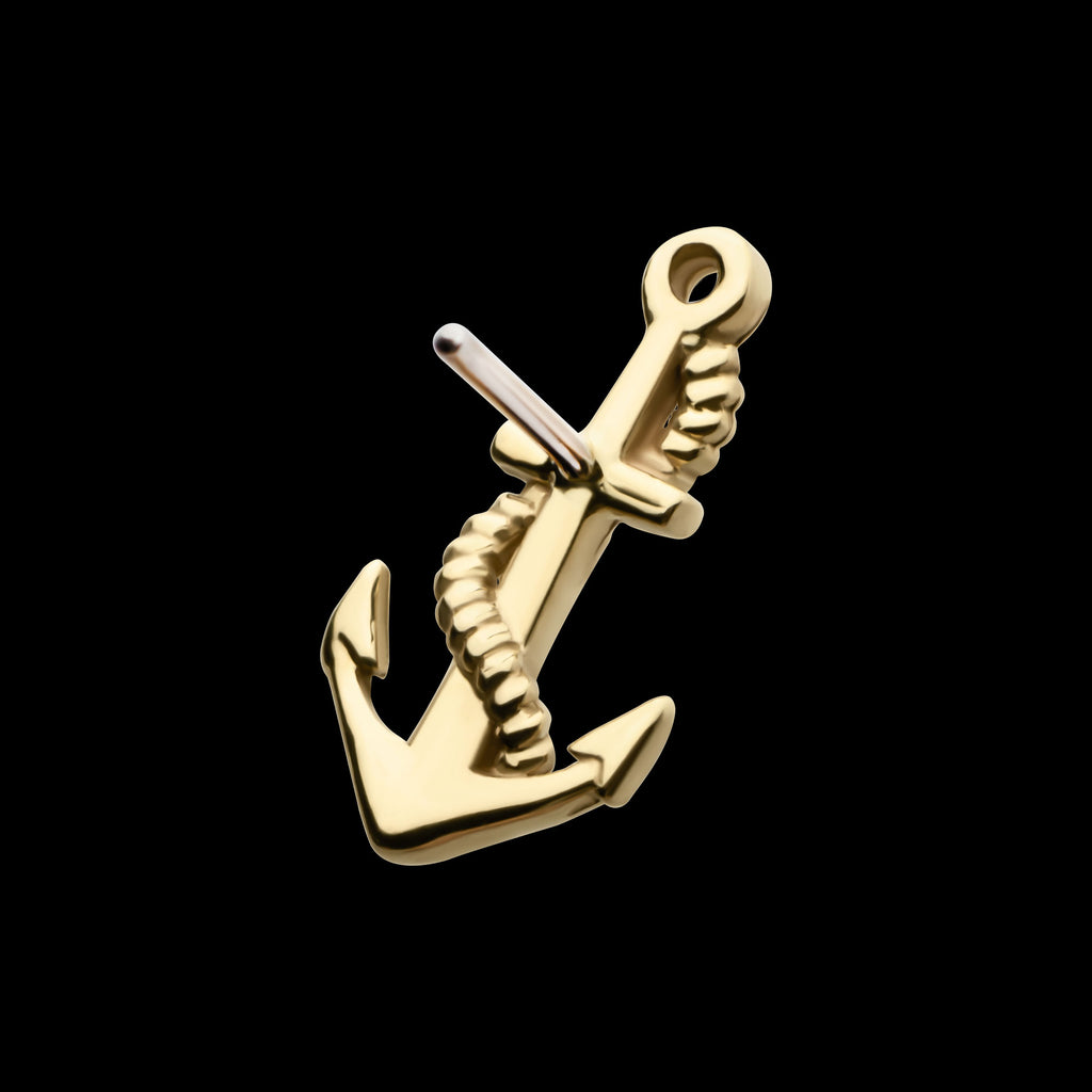 Anchor Flatback Stud Earring / Nosering - 14Kt Yellow Gold