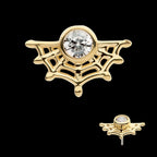 Bezel Set Round CZ Spiderweb Flatback Stud Earring / Nosering - CZ in 14Kt Yellow Gold