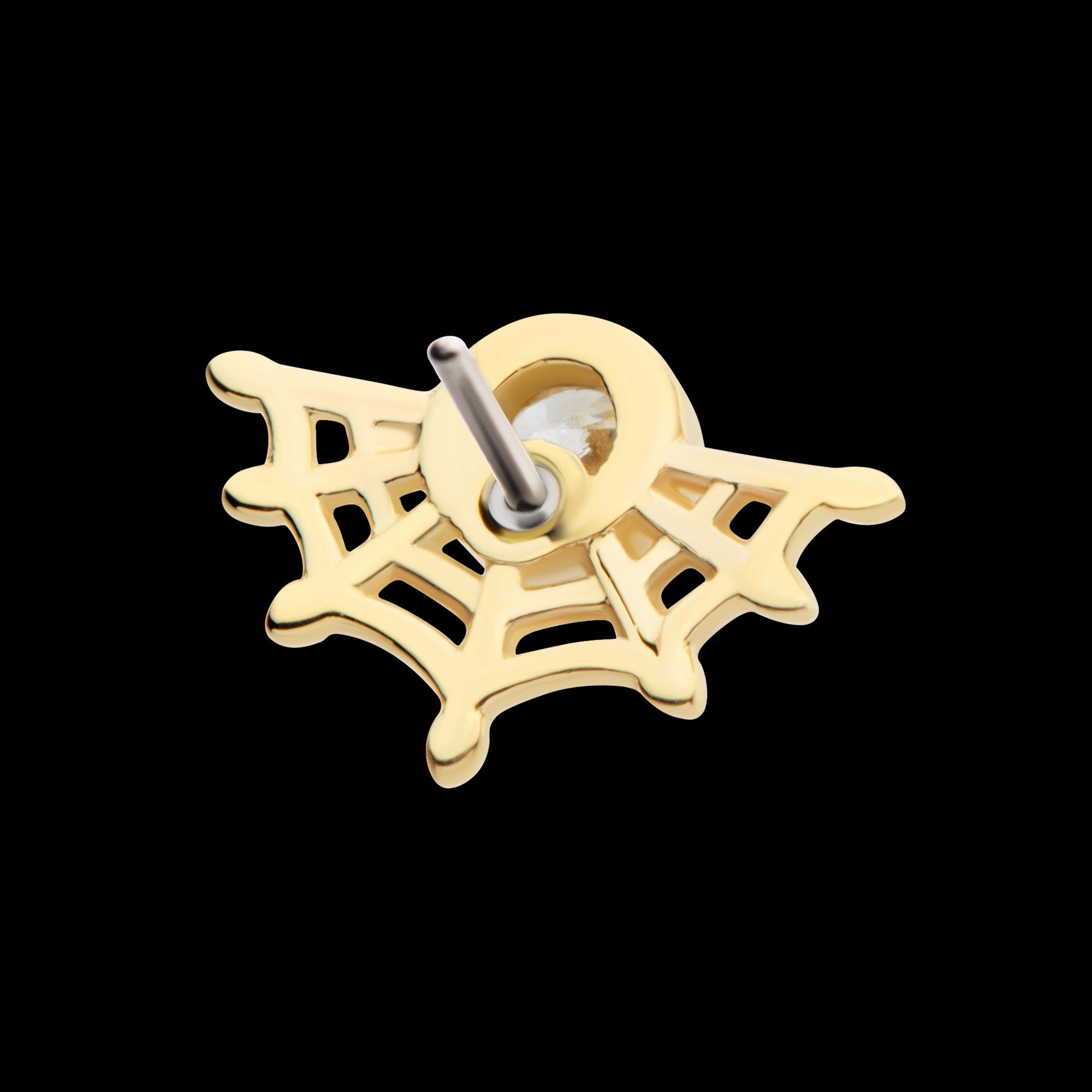 Bezel Set Round CZ Spiderweb Flatback Stud Earring / Nosering - CZ in 14Kt Yellow Gold