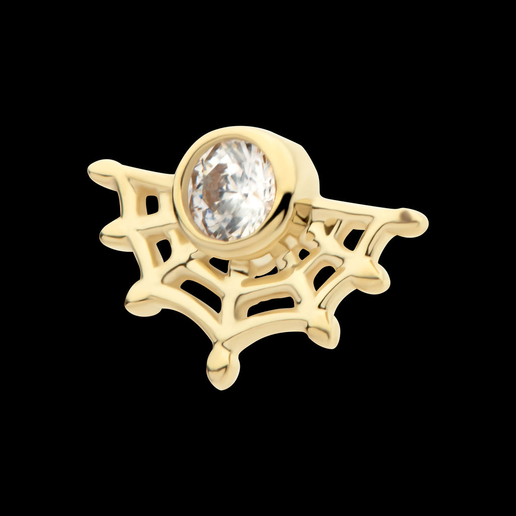 Bezel Set Round CZ Spiderweb Flatback Stud Earring / Nosering - CZ in 14Kt Yellow Gold