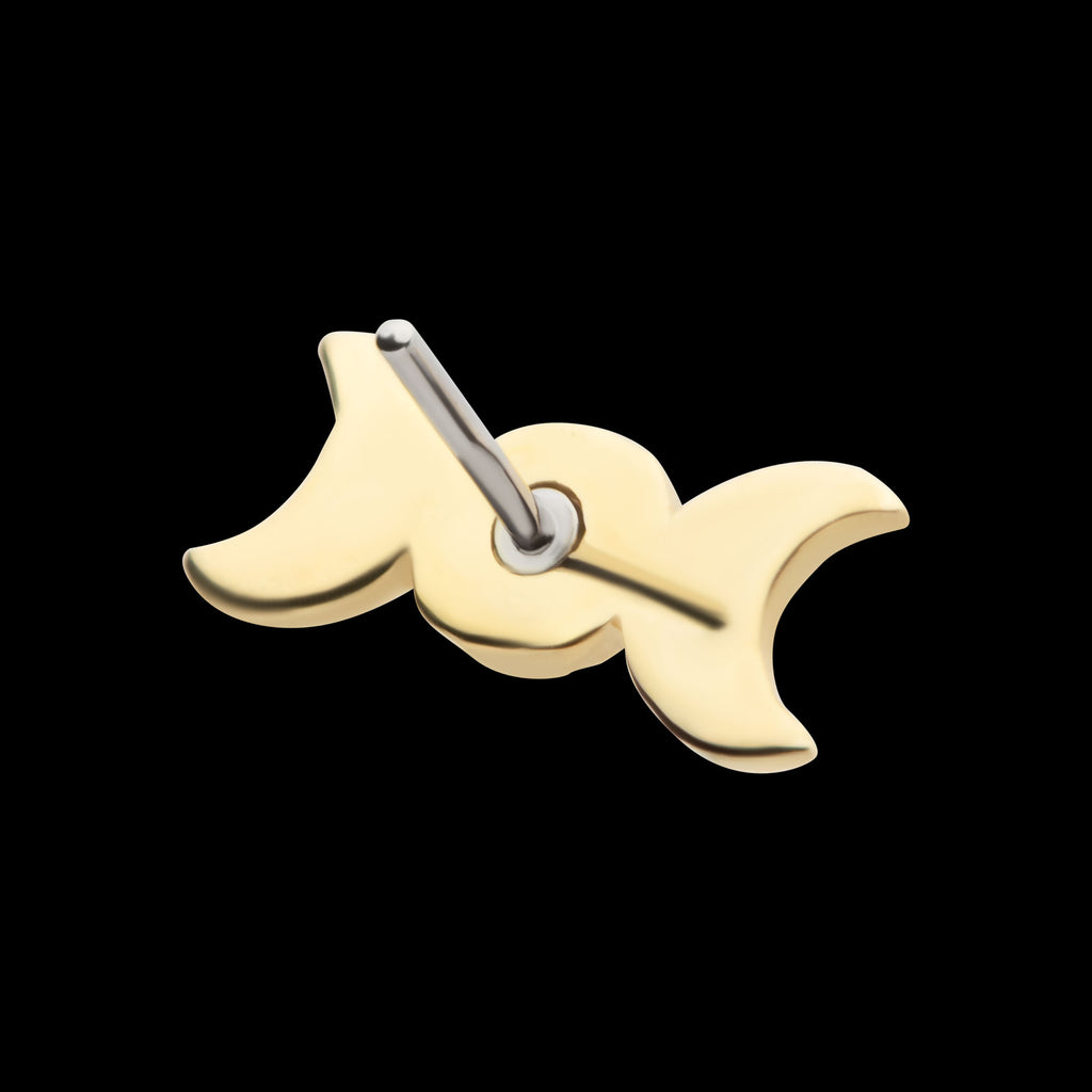 Hammered Triple Moon Phase Flatback Stud Earring / Nosering - 14Kt Yellow Gold