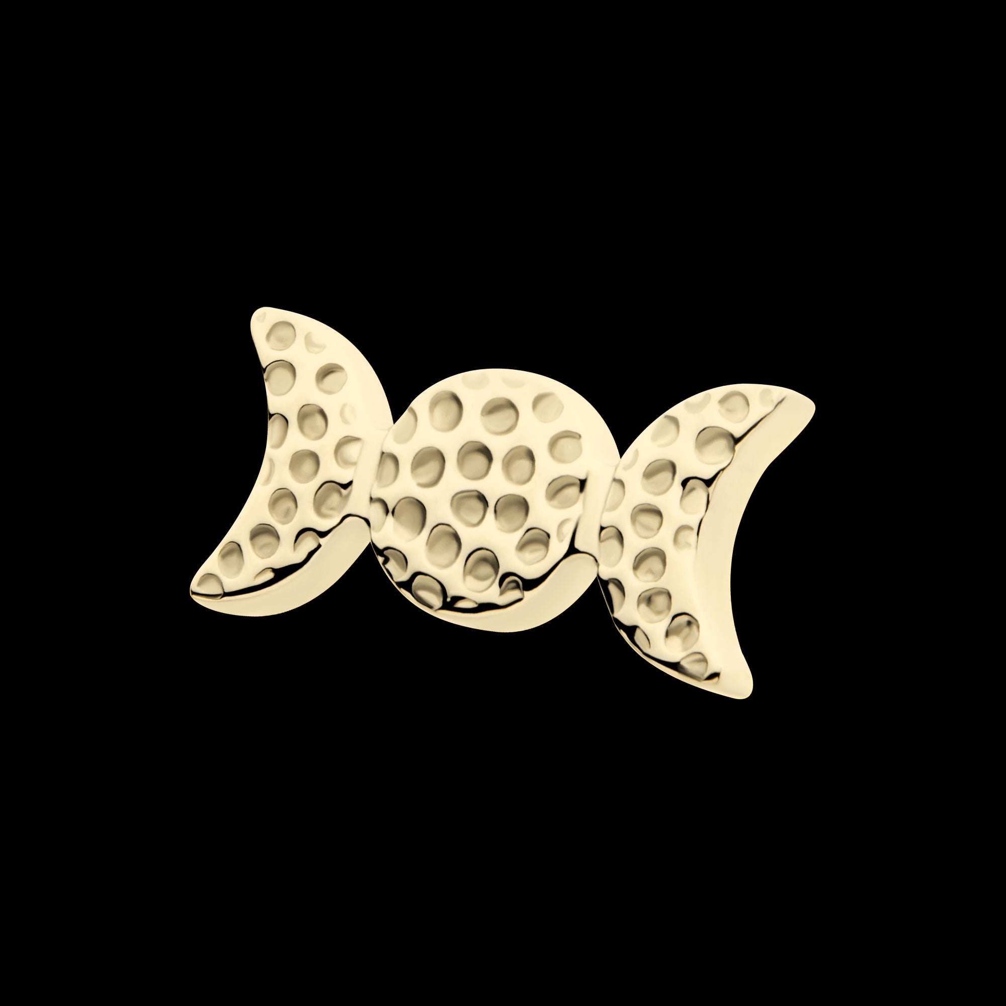 Hammered Triple Moon Phase Flatback Stud Earring / Nosering - 14Kt Yellow Gold