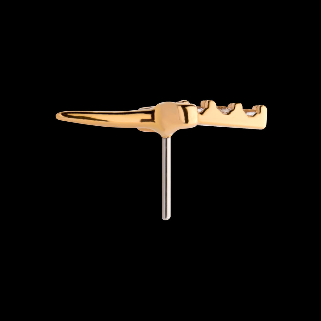 Dagger with 3-CZ Gem Handle Flatback Stud Earring / Nosering - CZ in 14Kt Yellow Gold