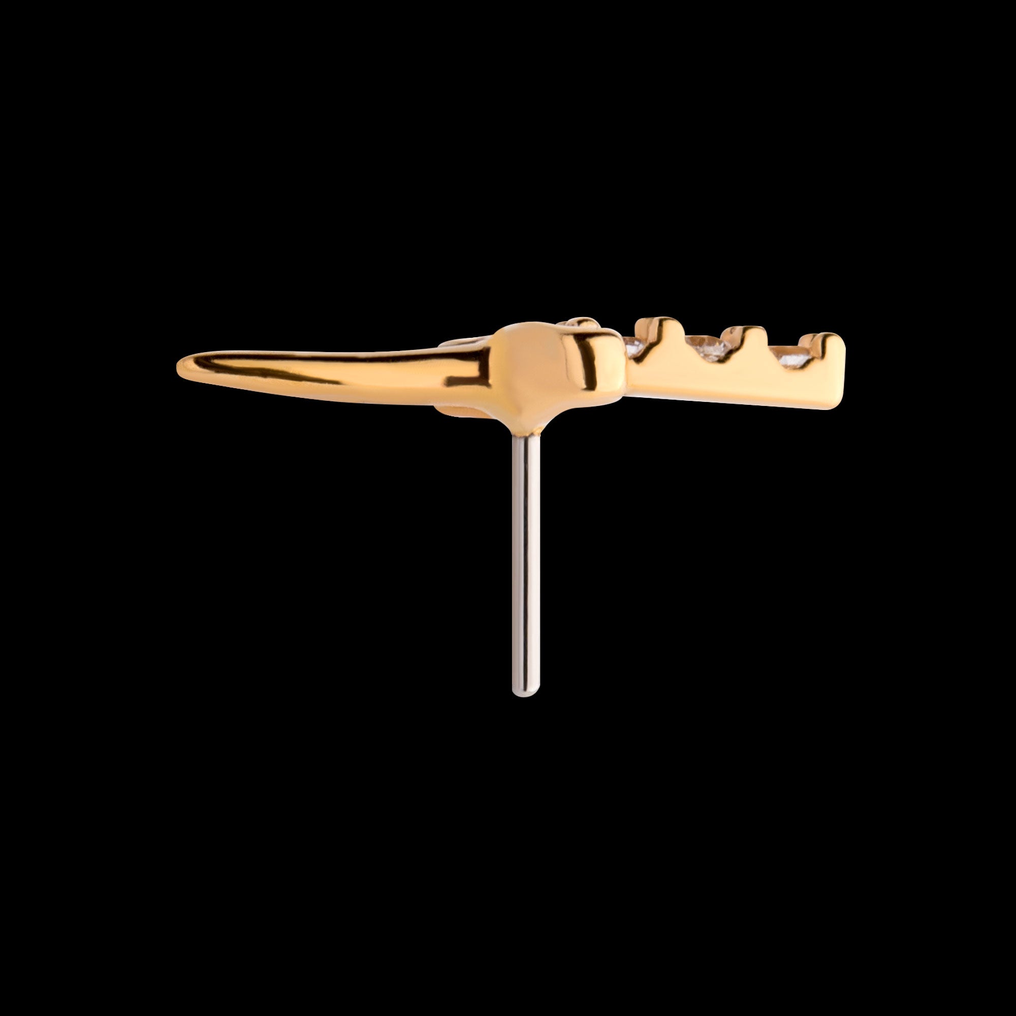 Dagger with 3-CZ Gem Handle Flatback Stud Earring / Nosering - CZ in 14Kt Yellow Gold