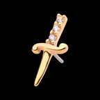 Dagger with 3-CZ Gem Handle Flatback Stud Earring / Nosering - CZ in 14Kt Yellow Gold
