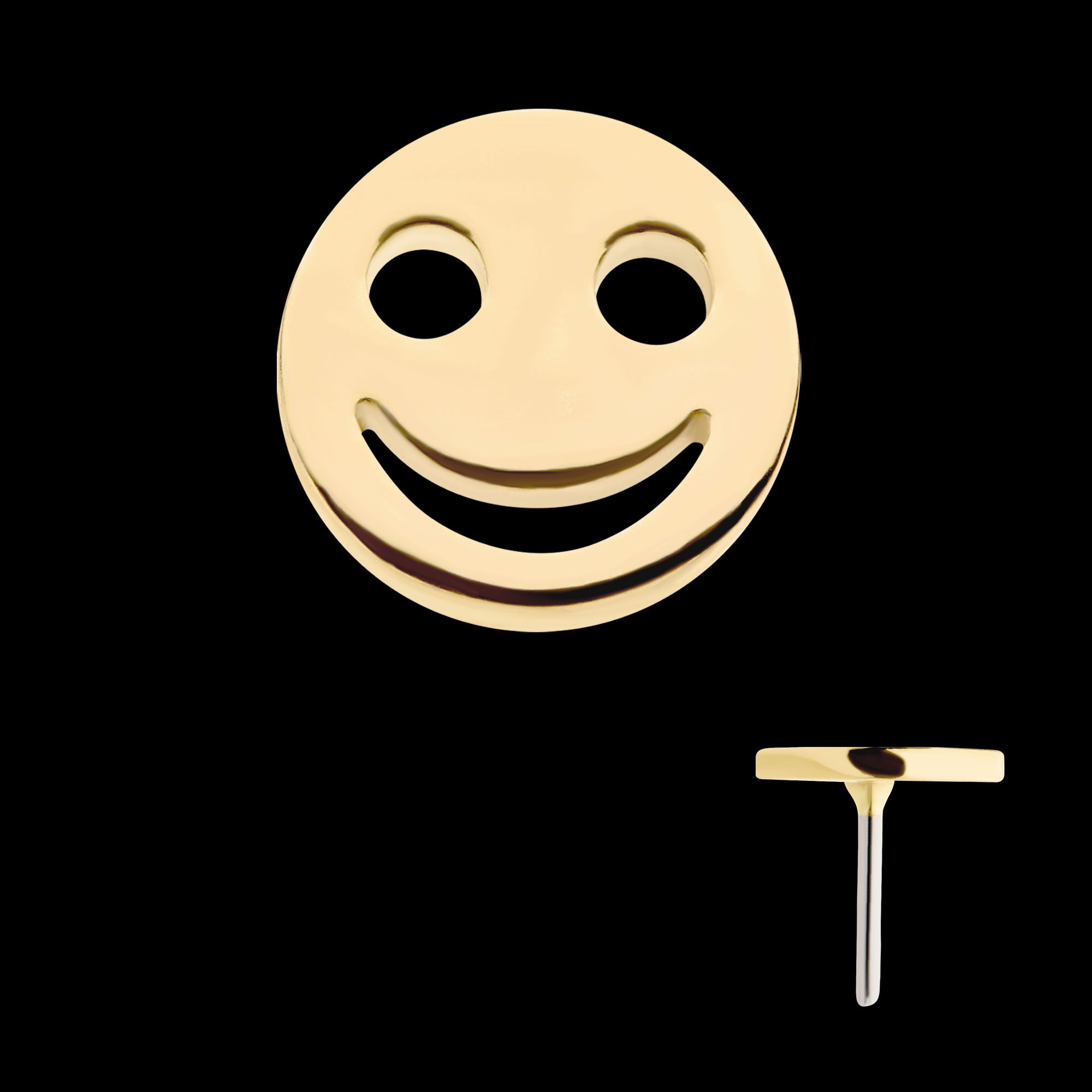 Cut Out Smiley Face Emoji Flatback Stud Earring / Nosering - 14Kt Gold