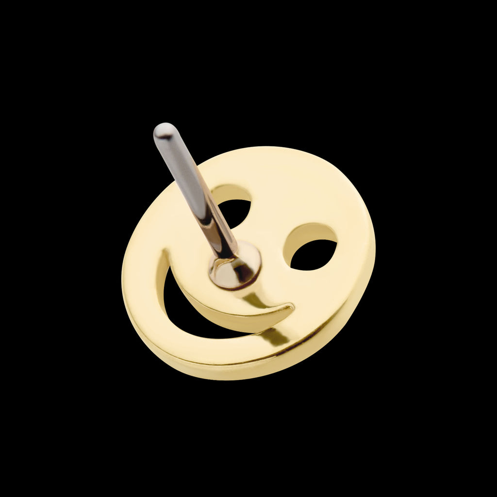 Cut Out Smiley Face Emoji Flatback Stud Earring / Nosering - 14Kt Gold