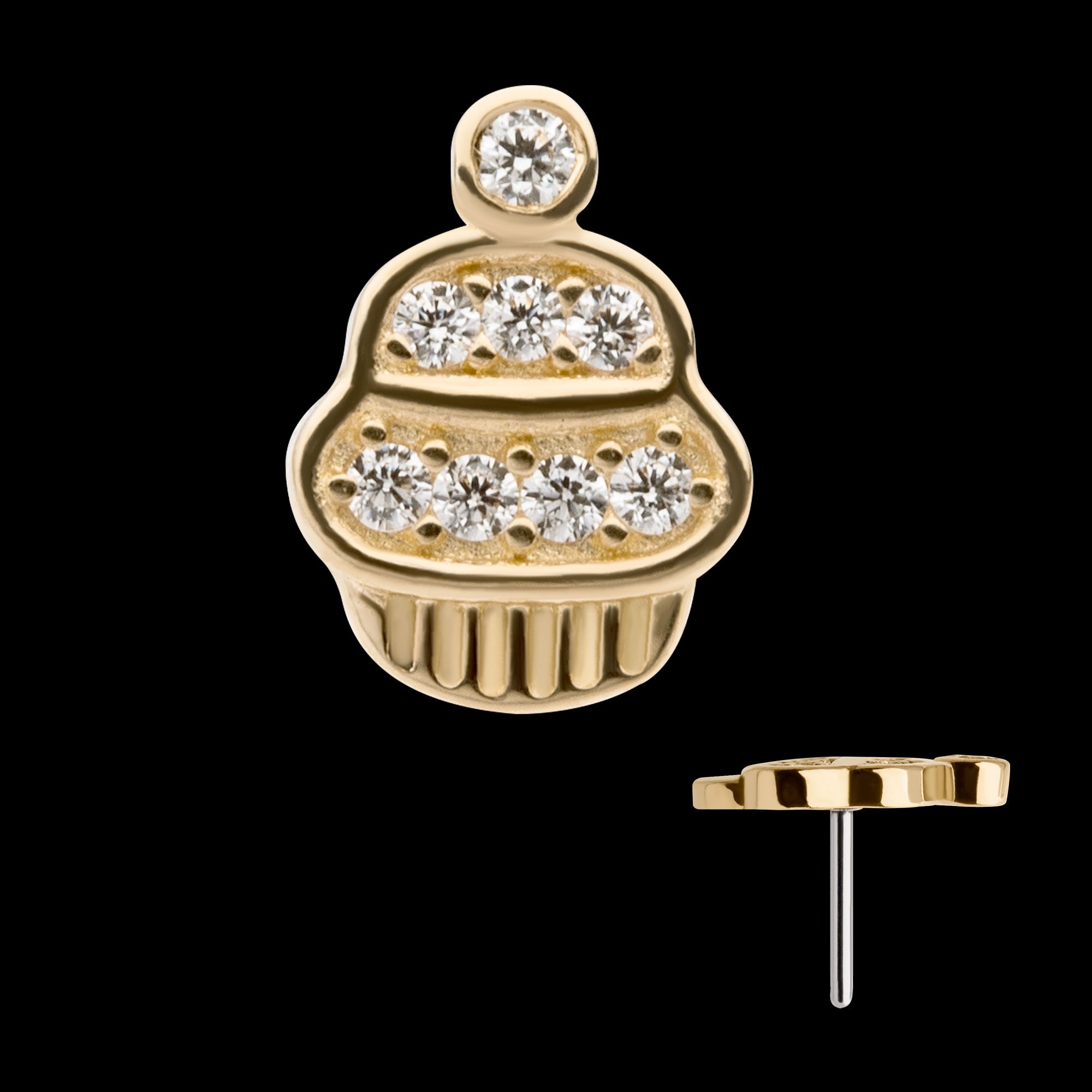 CZ Cupcake Flatback Stud Earring / Nosering - CZ in 14Kt Yellow Gold