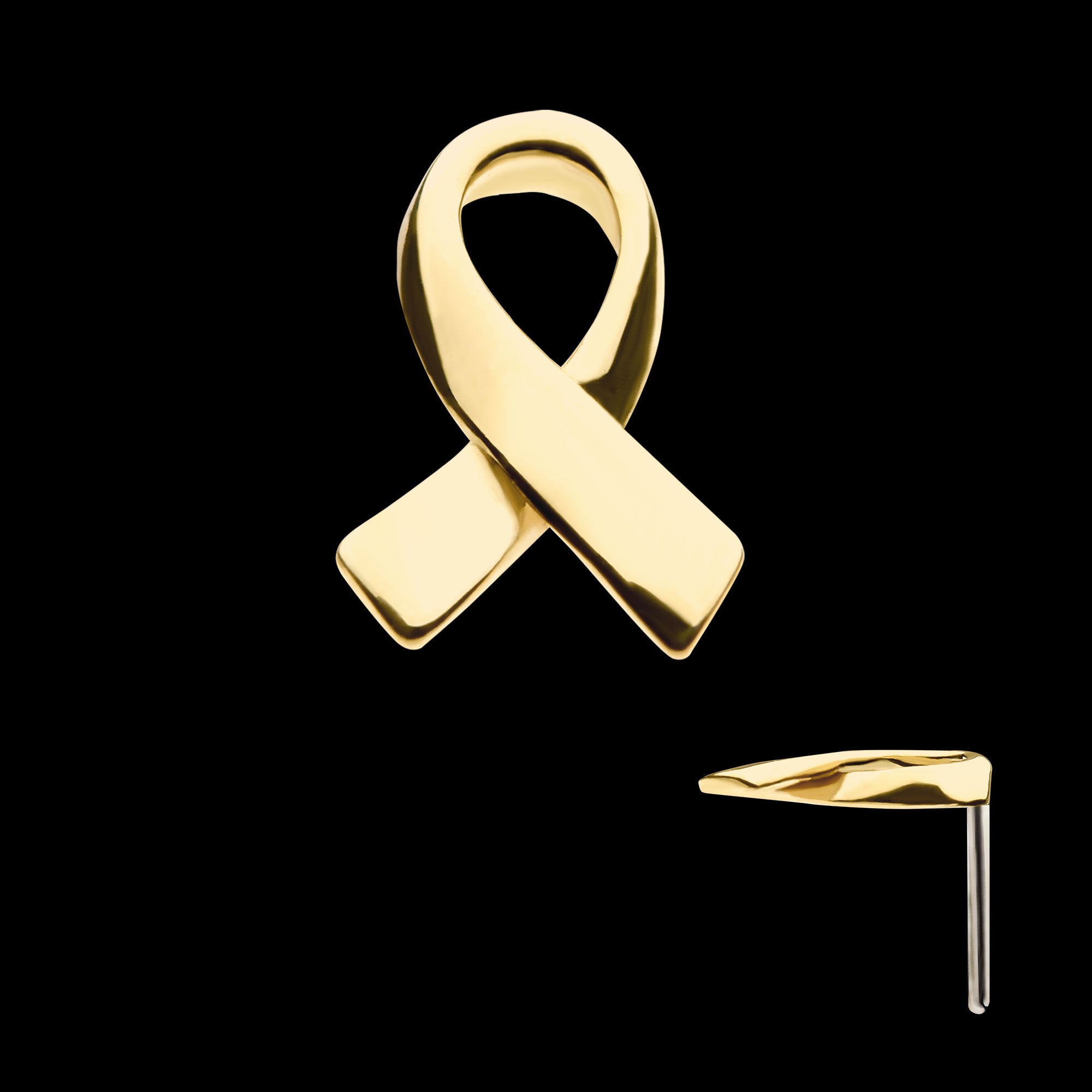 Awareness Ribbon Symbol Flatback Stud Earring / Nosering - 14Kt Yellow Gold