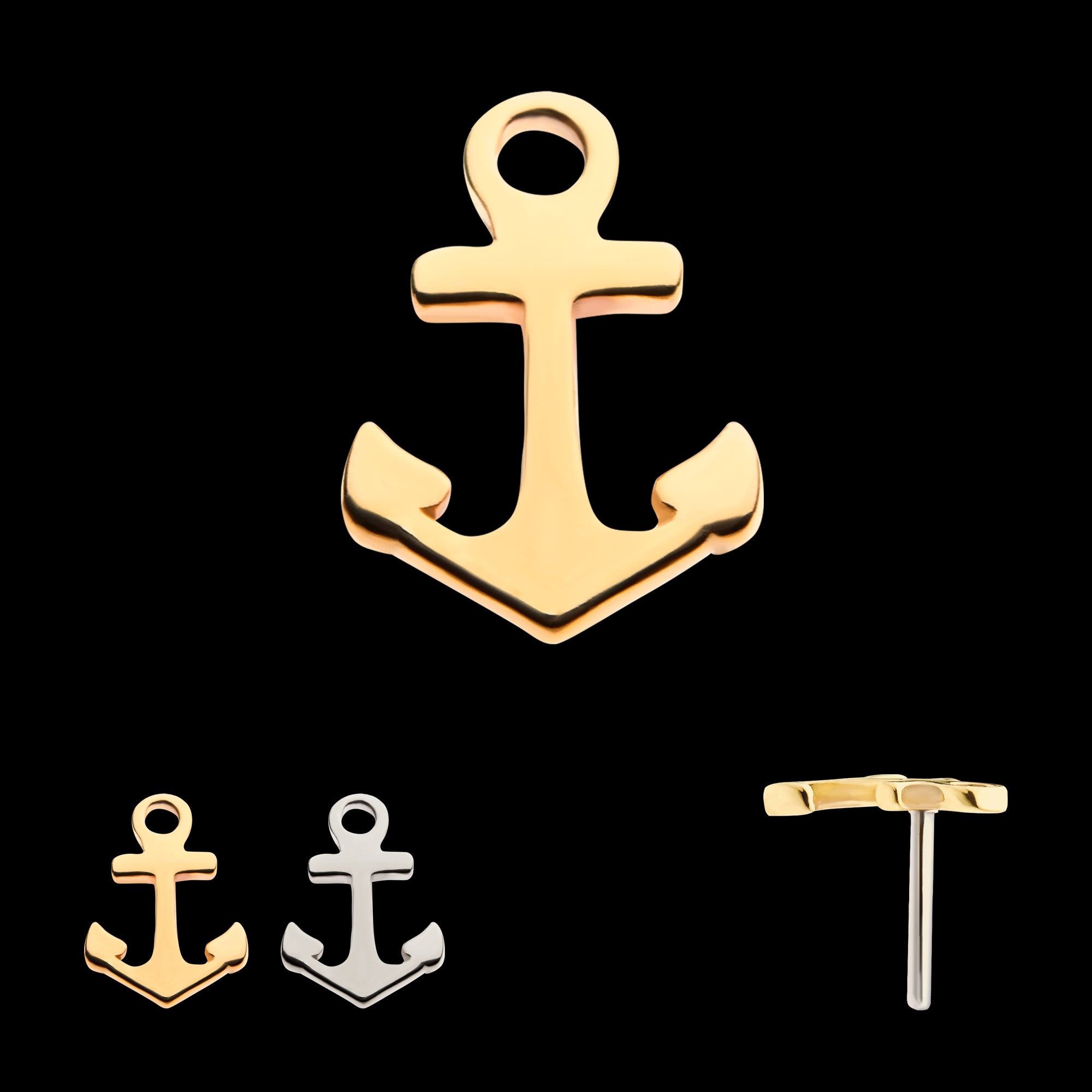 Anchor Flatback Stud Earring / Nosering - 14Kt Gold