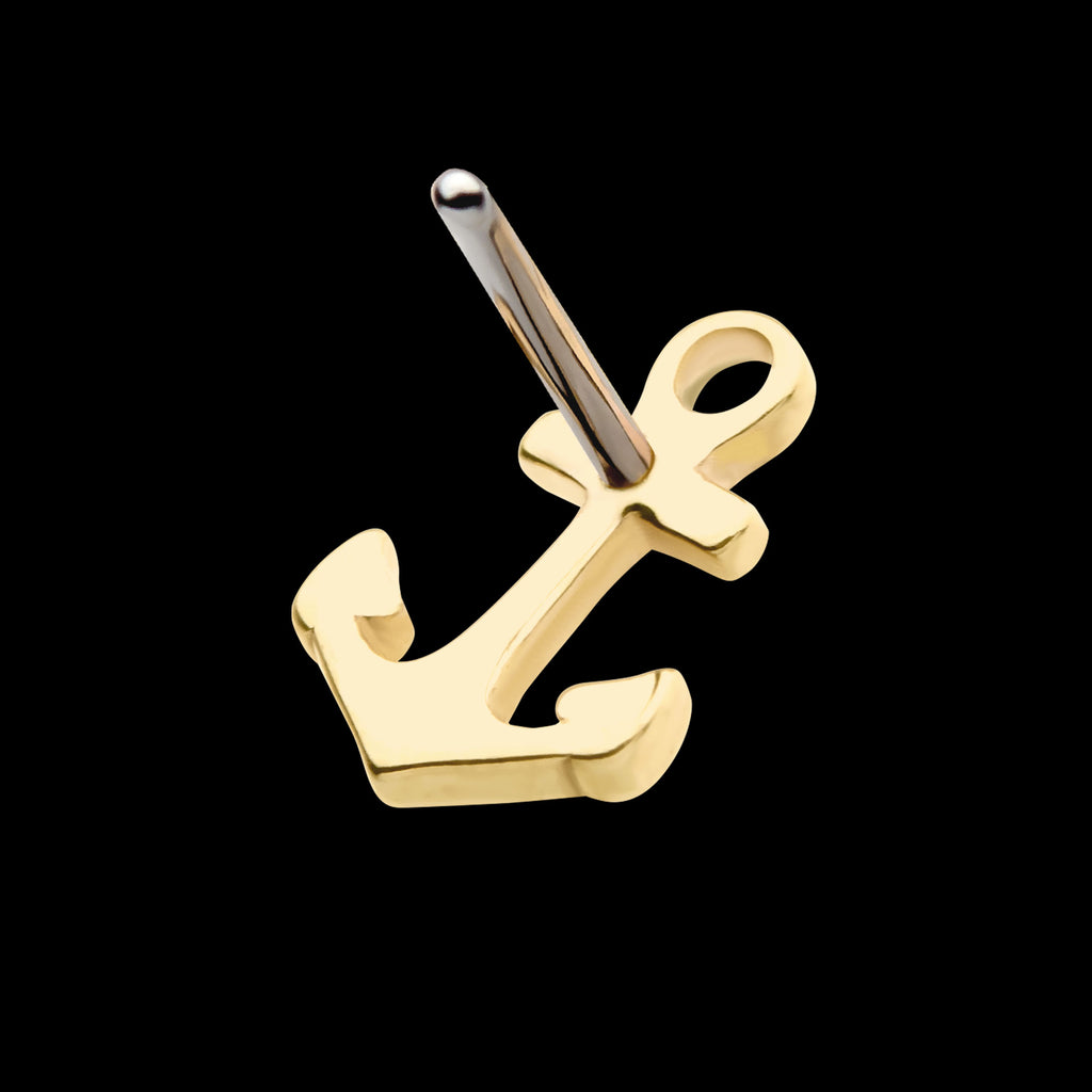 Anchor Flatback Stud Earring / Nosering - 14Kt Gold