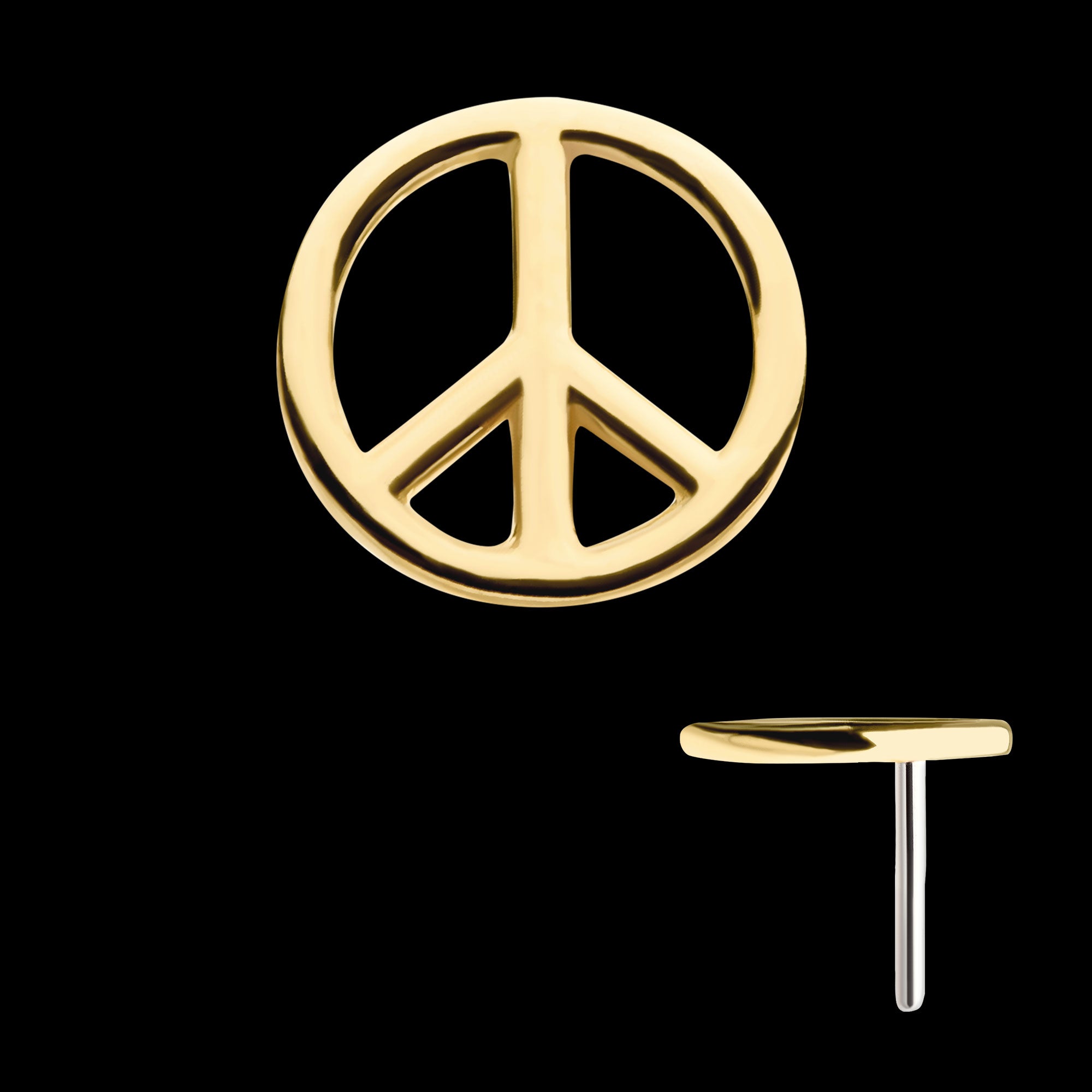Cut Out Peace Sign Flatback Stud Earring / Nosering - 14Kt Yellow Gold