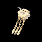 Prong Set Marquise Gem Evil Eye with Triple Dangle Chain Flatback Stud Earring / Nosering - Gem in 14Kt Yellow Gold