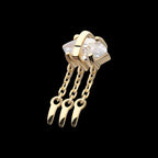Prong Set Marquise Gem Evil Eye with Triple Dangle Chain Flatback Stud Earring / Nosering - Gem in 14Kt Yellow Gold