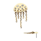 Jellyfish Bezel-Set Round Gem 5-Chain Dangle Threadless Earring / Nosering – 14Kt Yellow Gold