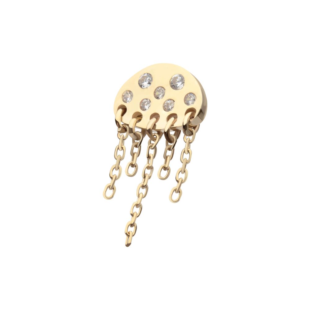 Jellyfish Bezel-Set Round Gem 5-Chain Dangle Threadless Earring / Nosering – 14Kt Yellow Gold